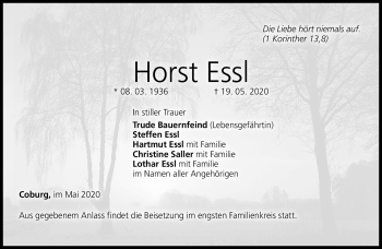 Traueranzeige von Horst Essel von Neue Presse Coburg