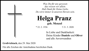Traueranzeige von Helga Pranz von Neue Presse Coburg