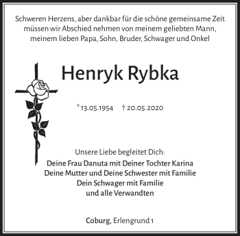 Traueranzeige von Henryk Rybka von Neue Presse Coburg