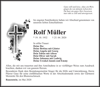Traueranzeige von Rolf Müller von Südthüringer Presse