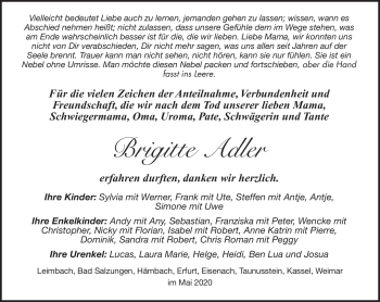 Traueranzeige von Brigitte Adler von Südthüringer Presse