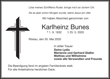 Traueranzeige von Karlheinz Bunes von Frankenpost
