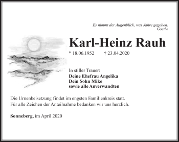 Traueranzeige von Karl-Heinz Rauh von Südthüringer Presse