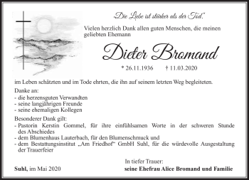 Traueranzeige von Dieter Bromand von Südthüringer Presse