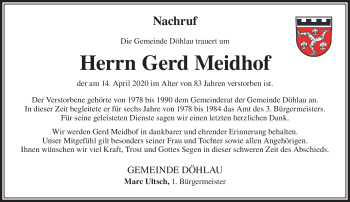 Traueranzeige von Gerd Meidhof von Frankenpost