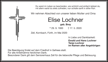 Traueranzeige von Elise Lochner von Frankenpost