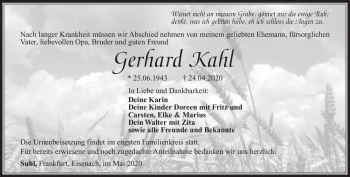 Traueranzeige von Gerhard Kahl von Südthüringer Presse