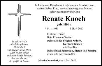 Traueranzeige von Renate Knoch von Neue Presse Coburg