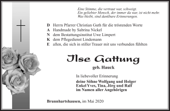 Traueranzeige von Ilse Gattung von Südthüringer Presse