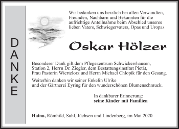 Traueranzeige von Oskar Hölzer von Südthüringer Presse