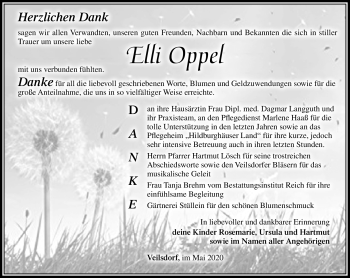 Traueranzeige von Elli Oppel von Südthüringer Presse