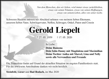 Traueranzeige von Gerold Liepelt von Südthüringer Presse