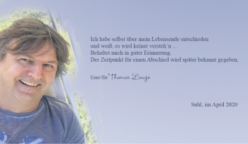 Traueranzeige von Thomas Lange von Südthüringer Presse
