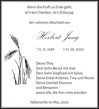 Traueranzeige von Herbert Jung von Südthüringer Presse