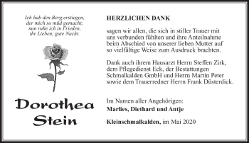Traueranzeige von Dorothea Stein von Südthüringer Presse