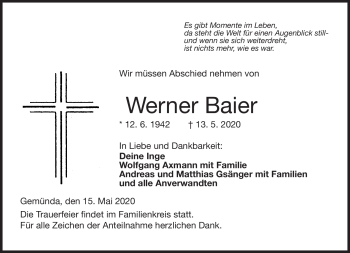 Traueranzeige von Werner Baier von Neue Presse Coburg