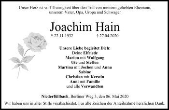 Traueranzeige von Joachim Hain von Neue Presse Coburg
