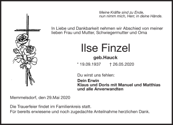 Traueranzeige von Ilse Finzel von Neue Presse Coburg