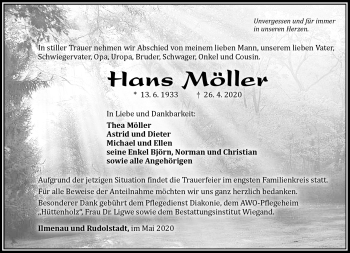 Traueranzeige von Hans Möller von Südthüringer Presse