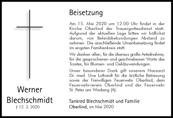Traueranzeige von Werner Blechschmidt von Südthüringer Presse
