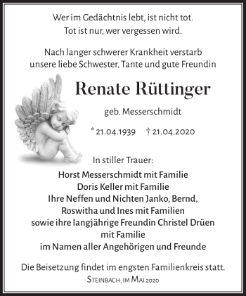 Traueranzeige von Renate Rüttinger von Südthüringer Presse