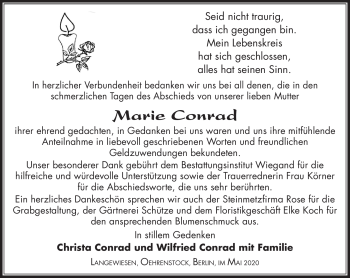 Traueranzeige von Marie Conrad von Südthüringer Presse