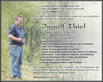 Traueranzeige von Ingolf Thiel von Südthüringer Presse