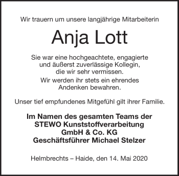 Traueranzeige von Anja Lott von Frankenpost
