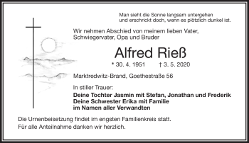 Traueranzeige von Alfred Rieß von Frankenpost