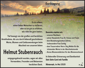 Traueranzeige von Helmut Stubenrauch von Südthüringer Presse