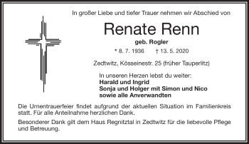 Traueranzeige von Renate Renn von Frankenpost