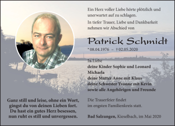 Traueranzeige von Patrick Schmidt von Südthüringer Presse