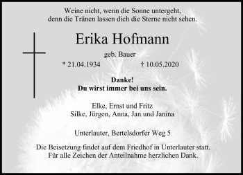 Traueranzeige von Erika Hofmann von Neue Presse Coburg