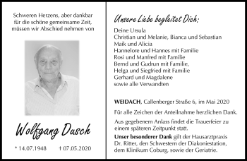 Traueranzeige von Wolfgang Dusch von Neue Presse Coburg