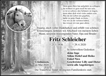 Traueranzeige von Fritz Schleicher von Südthüringer Presse