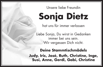Traueranzeige von Sonja Dietz von Frankenpost