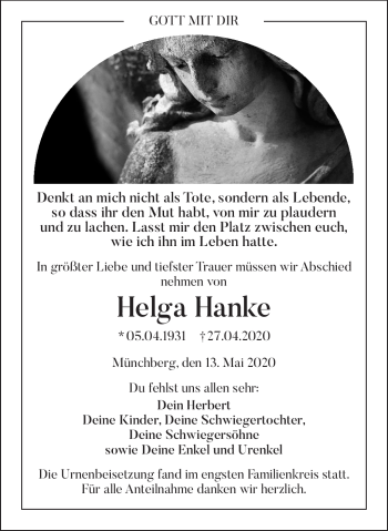 Traueranzeige von Helga Hanke von Frankenpost