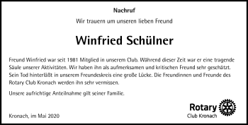 Traueranzeige von Winfried Schülner von Neue Presse Coburg