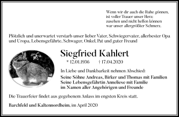 Traueranzeige von Siegfried Kahlert von Südthüringer Presse