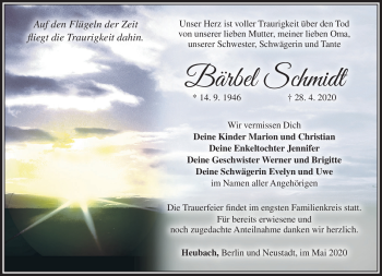 Traueranzeige von Bärbel Schmidt von Südthüringer Presse