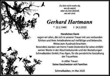 Traueranzeige von Gerhard Hartmann von Südthüringer Presse