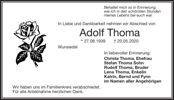 Traueranzeige von Adolf Thoma von Frankenpost