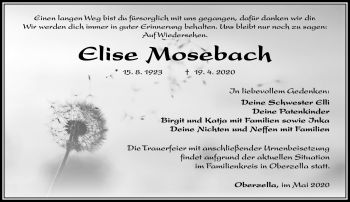 Traueranzeige von Elise Mosebach von Südthüringer Presse