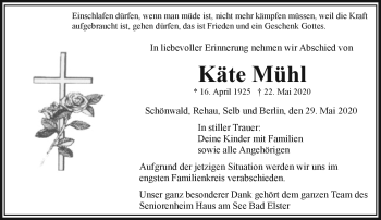 Traueranzeige von Käte Mühl von Frankenpost