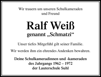 Traueranzeige von Ralf Weiß von Südthüringer Presse