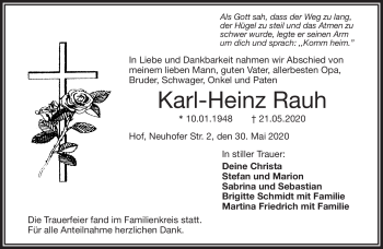 Traueranzeige von Karl-Hein Rauh von Frankenpost