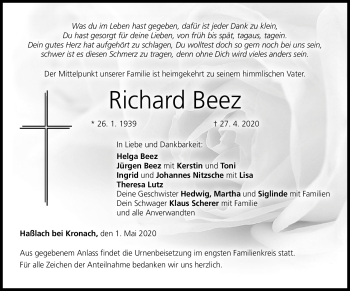 Traueranzeige von Richard Beez von Neue Presse Coburg