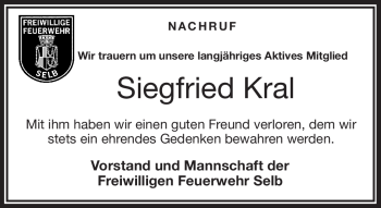 Traueranzeige von Siegfried Kral von Frankenpost