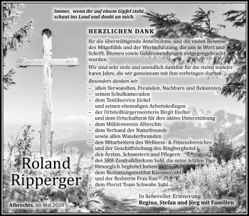 Traueranzeige von Roland Ripperger von Südthüringer Presse