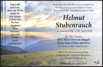 Traueranzeige von Helmut Stubenrauch von Südthüringer Presse